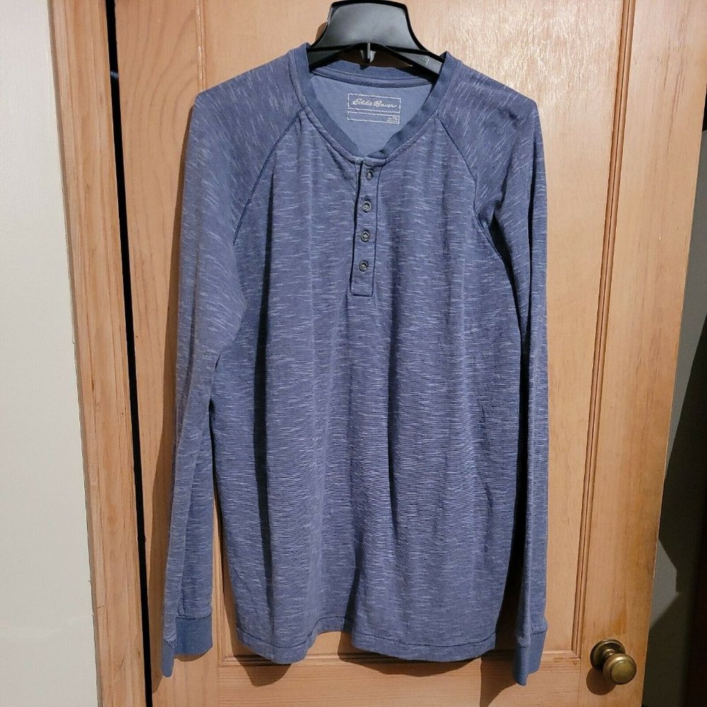 Eddie Bauer Men's Size XLT  XL  Mens Long Sleeve Henley Blue 4 button